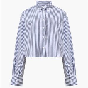 French Connection Navy and White cropped button down